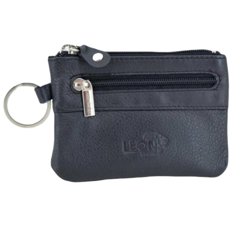 Leren sleuteletui zwart LeonDesign met sleutelringen en ritsvak compact model