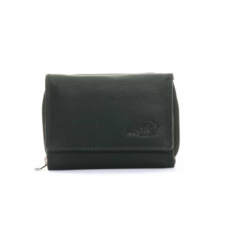 LeonDesign zwarte damesportemonnee met ritsvak leer-16-W1602-04 zwart-1